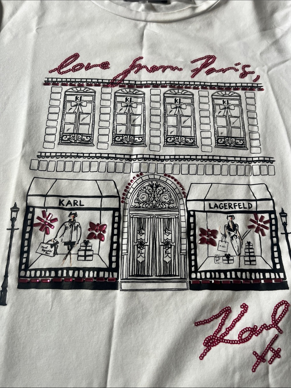 Karl Lagerfeld White Tee with Pink & Black Paris Graphic - Picture 4 of 6